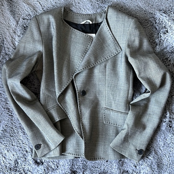 MaxMara 98 % Virgin Wool 2% Elastane Blend Grey textured one button size 6 - Picture 1 of 12